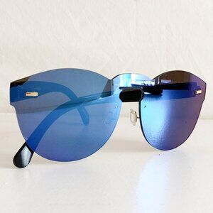 Round Oval Frameless Blue Mirror Shield Sunglasses